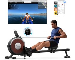 MERACH Stille magnetische roeitrainer voor thuis - Inklapbaar roeimachine - 16 weerstandsniveaus - Dubbele glijrails - Bluetooth met exclusieve app - Verstelbare tablet-houder - LCD-display - Ideaal voor cardio-training - Belastbaar tot 158 kg