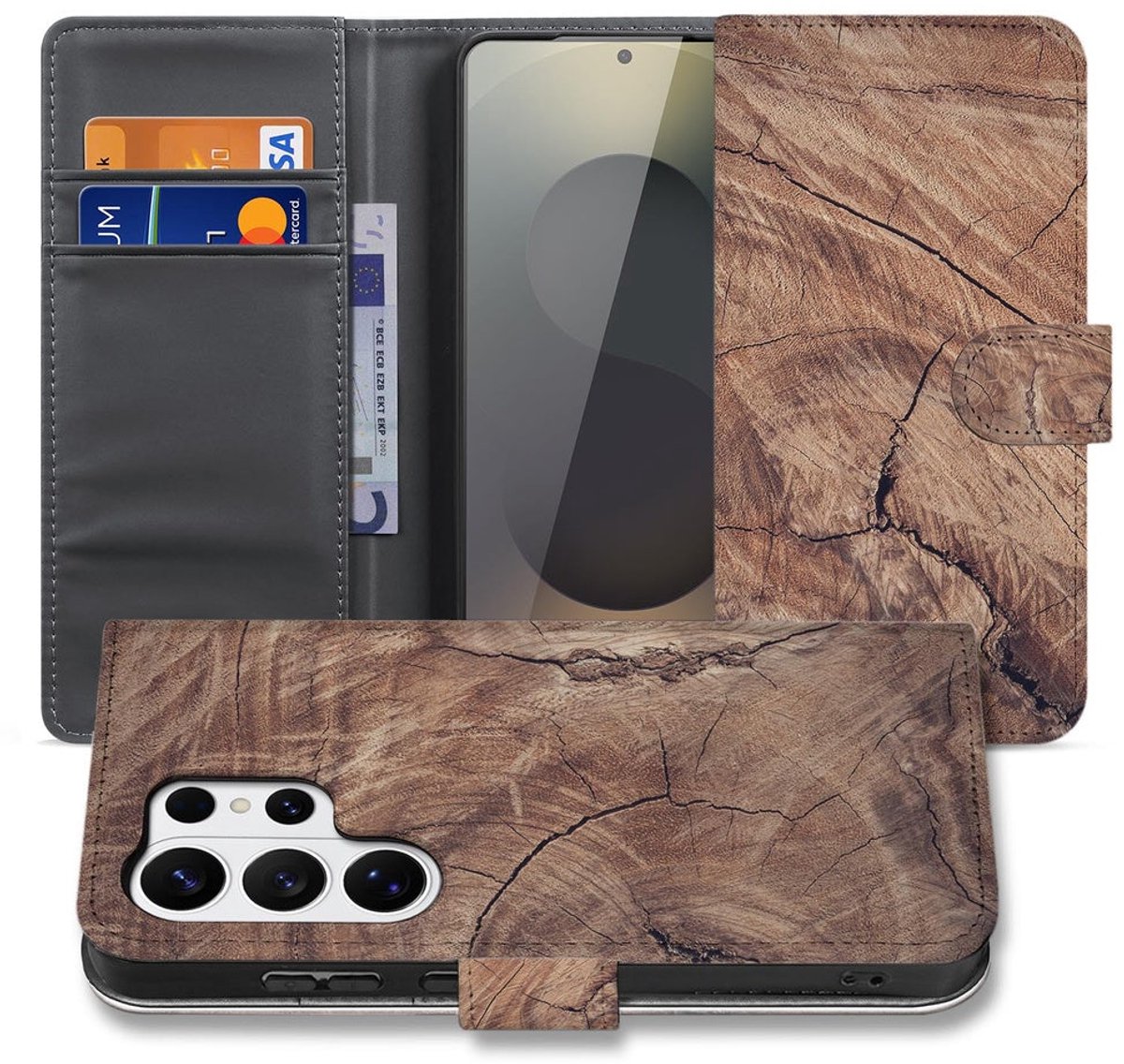 Book Case Samsung Galaxy S26 Ultra Boomstam Bruin Portemonnee Hoesje