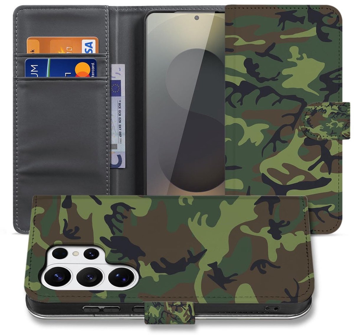 Portemonnee Hoesje Samsung Galaxy S26 Ultra Camouflage Leger met Magnetische sluiting