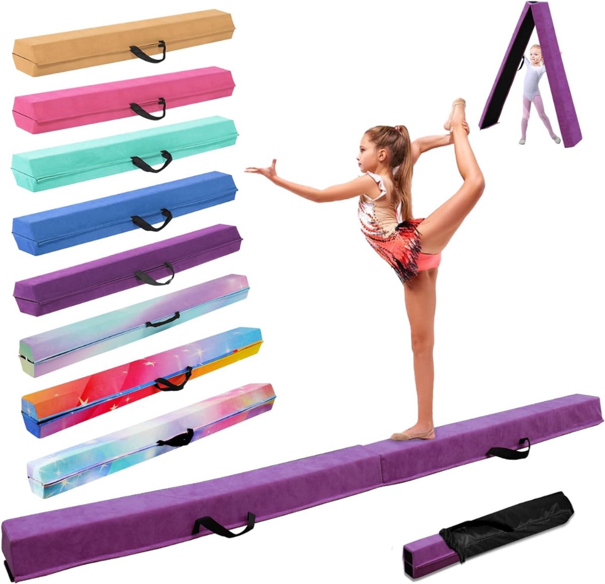 Nexvo® Turnbalk voor Thuis - Evenwichtsbalk Met Schuimstoflaag - Balanstrainer - Paars - 140cm x 18cm x 14cm