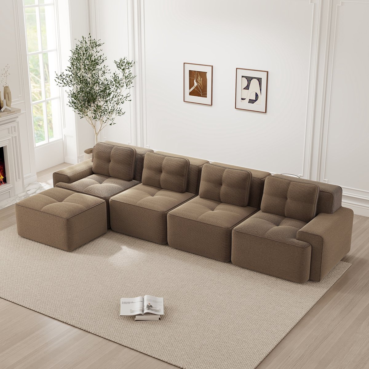HAUSS SPOLE Modulaire Hoekbank 4-Zits Met Chaise Longue - Diepe Zit 74 Cm - Antislip Basis