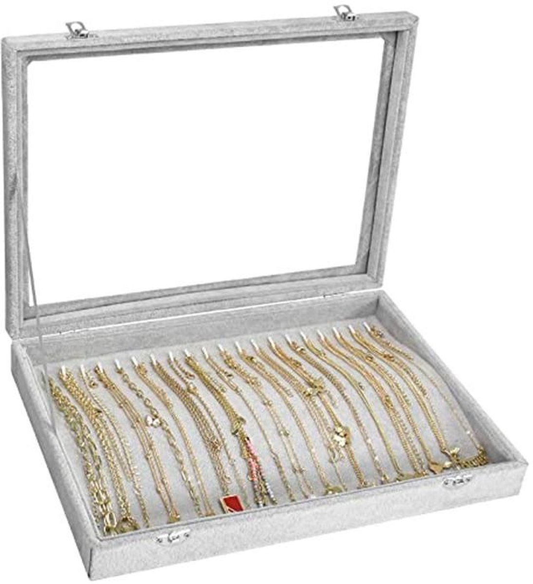 Ketting Organizer Box met 20 Haken voor Sieraden – Transparante Deksel en Elegante Ophangdisplay