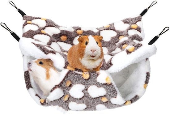 Hamster Hangmat - Hammock - Huisdierhangmat - Schommel - Hamster slaapzak - 34*34cm - Grijs - Koraalvlies, Arctisch vlies - Knaagdierhuis - Knaagdieren Hangmat - Hamster Bed - Voor chinchilla's, egels en cavia's - Caviahuis - Slaapzak voor huisdieren