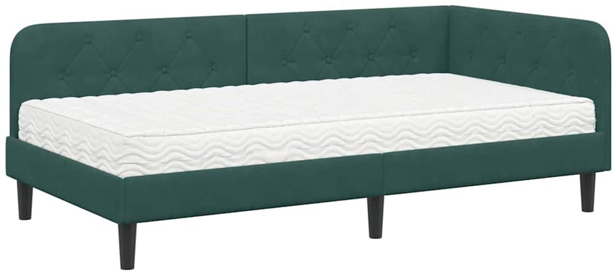 vidaXL Hoek - Bed - Frame - Donkergroen - 90 - x - 190 - cm - Fluweel