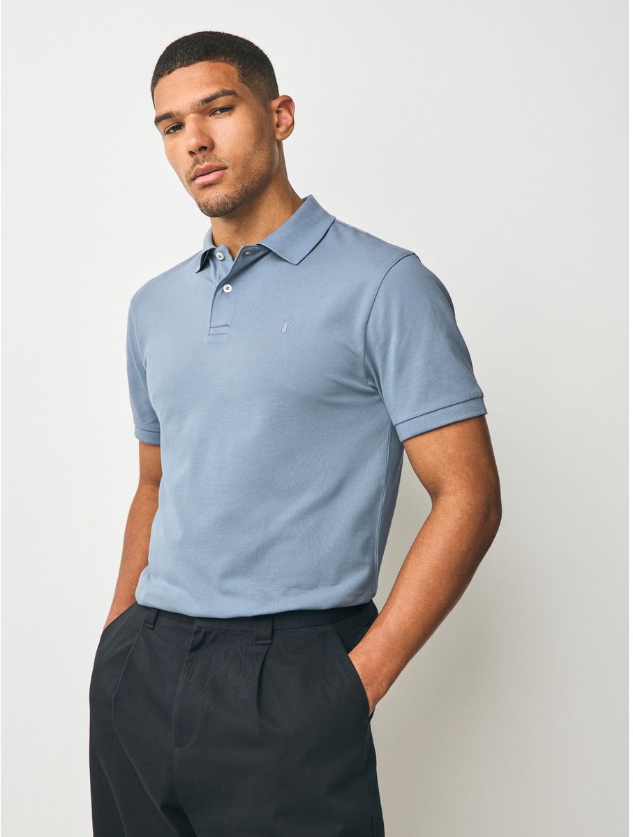 Next - Heren - Slim Fit - Piqué poloshirt met korte mouwen - Blauw