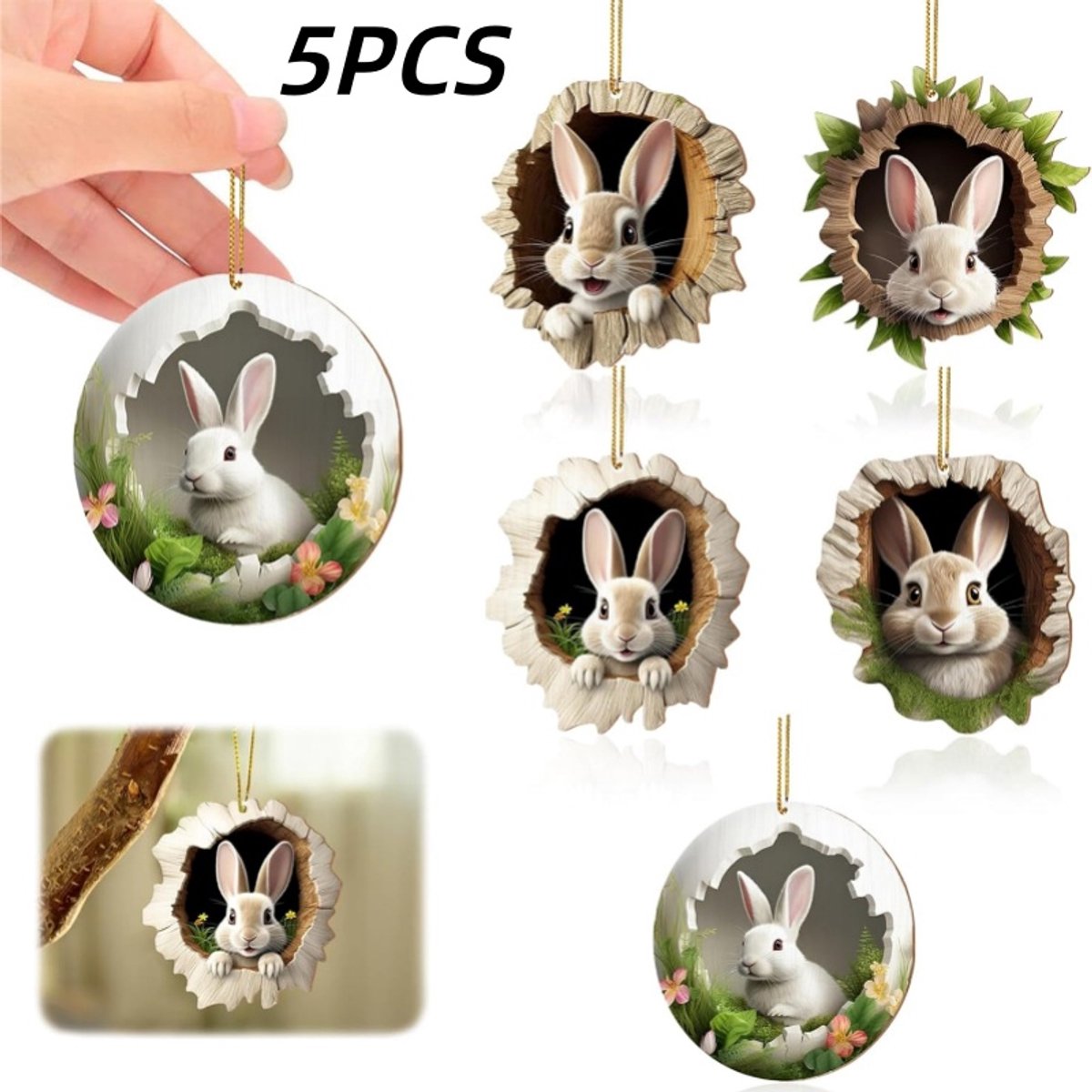 5 stuks-Paasversieringen - Konijntjesversieringen - Konijntjes-eierlabels - 2D plat - Acry