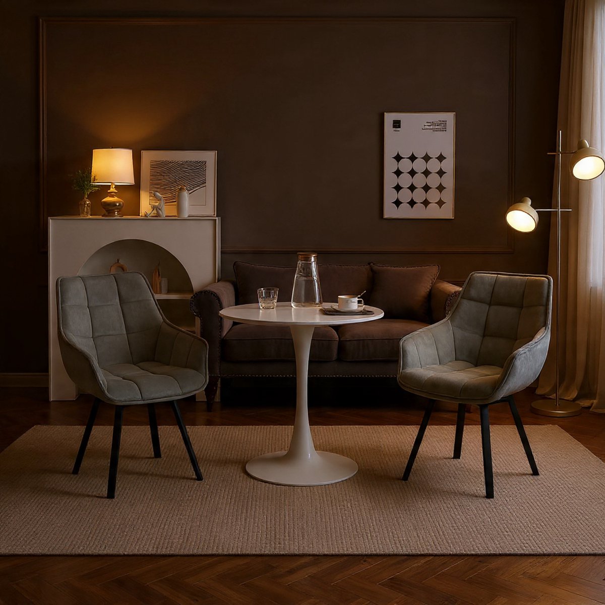 Premium Comfort Draaibare Eetkamerstoel Set van 2 | 360° Swivel Design Stoel | Ergonomische Samt Polsterstoel met Armleuningen | Metalen Poten | Donkergrijs-NoviHome