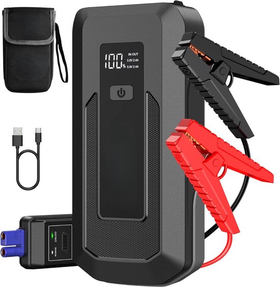Nexvo® Jumpstarter Voor Auto - Jumpstarter - Starthulp - Grijs - 4cm x 9cm x 18cm