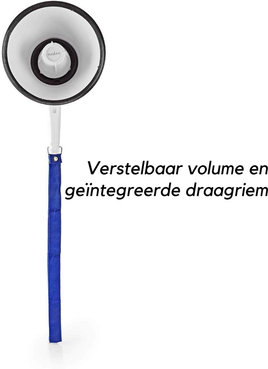 Nexvo® Megafoon met Sirene - Luchthoorn Met Schouderriem – Megafoon Auto – Blauw/Wit - 25cm x 16cm x 20cm