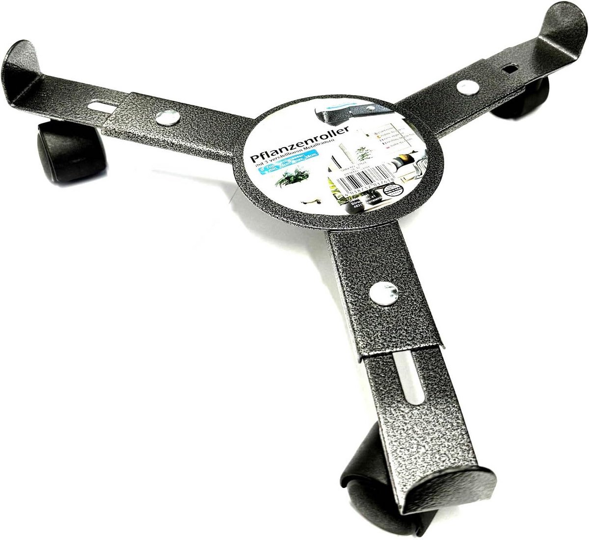 Verstelbare metalen plantenroller met 3 wielen, rond, Ø 25-30 cm