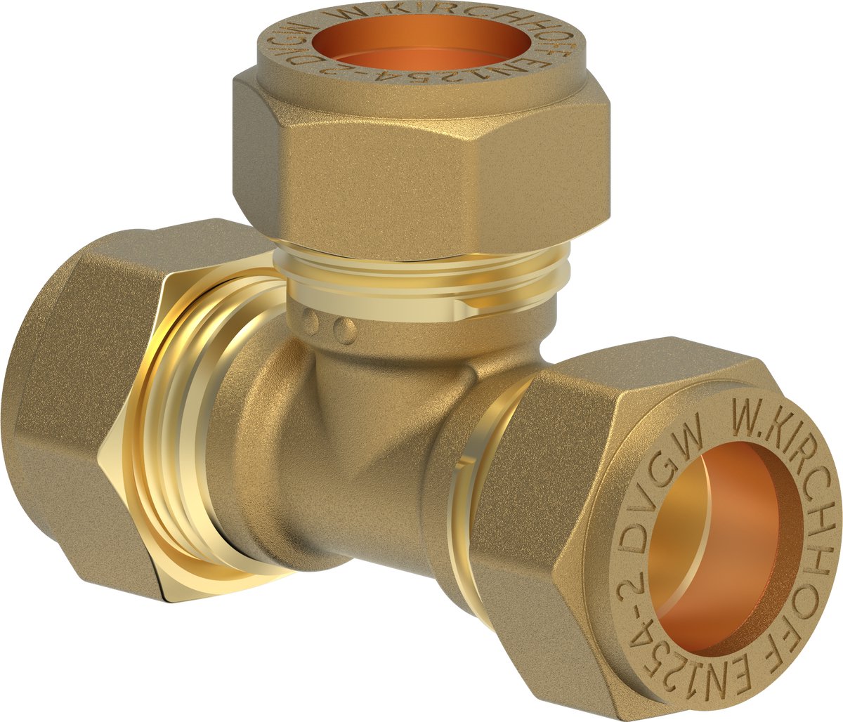 KIRCHHOFF MS T-stuk, blanco, 22 mm, knelfitting voor koperen buis