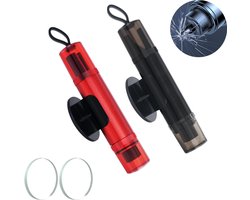 2 stuks Veiligheid shamer voor autoruiten - ruitenbreker - Inclusief testglas - Veiligheidshamer - met transparant deksel - 2-in-1 veiligheidshamer en gordelsnijder - Noodhamer - Auto Hamer - 2 in 1 Safety Hammer - autoveiligheidshamer - Rood & zwart