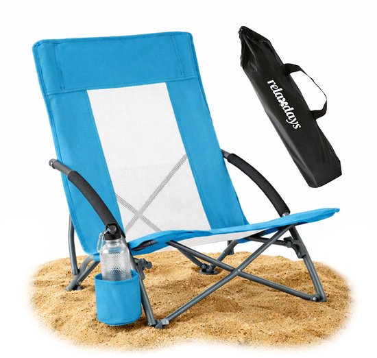 Strandstoel - blauw - opvouwbaar - met draagriem