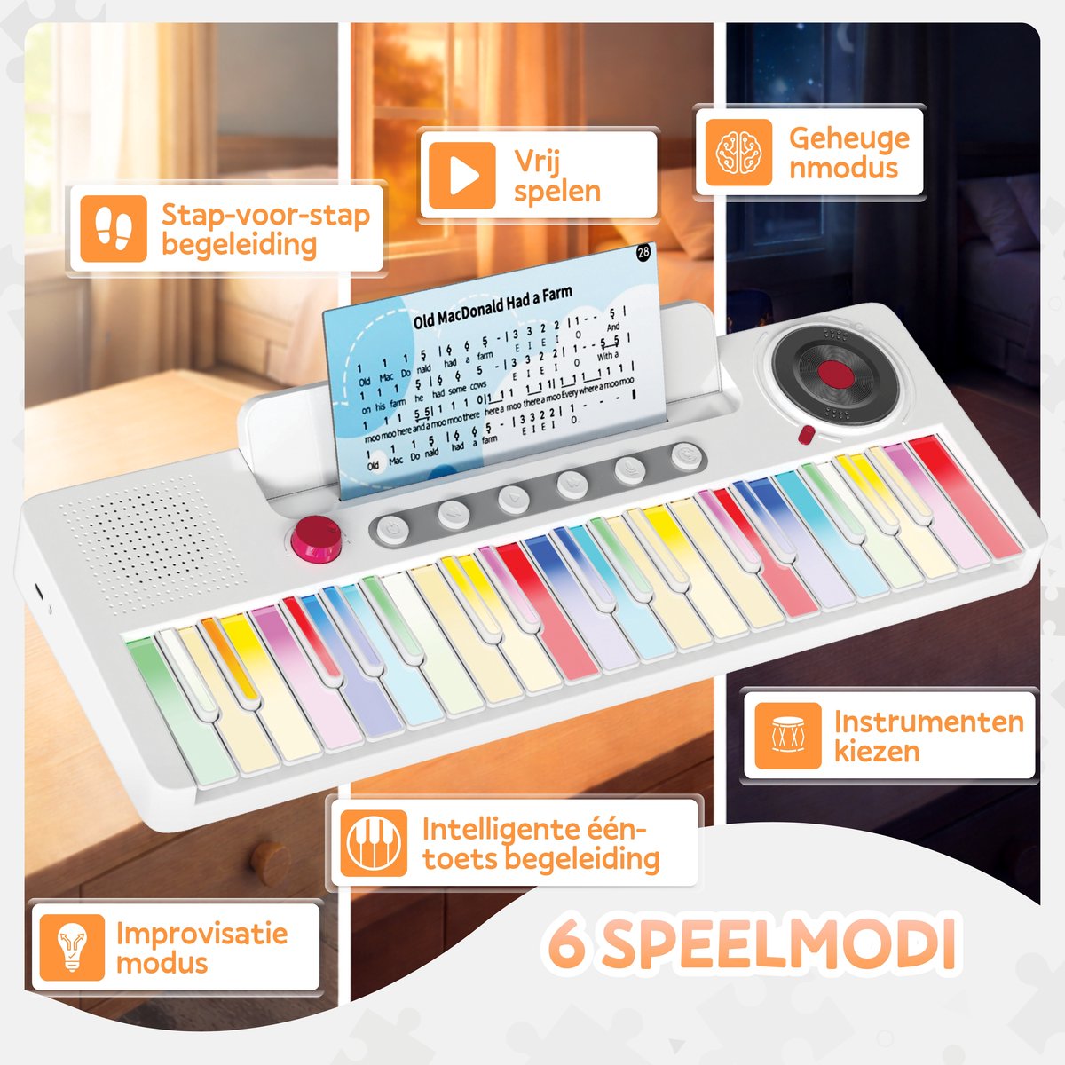 Keyboard voor Kinderen – Educatieve Speelgoed Piano met 37 Oplichttoetsen – Keyboard Piano Kind – 87 Liedjes & 22 Instrumentgeluiden – Educatief Speelgoed Instrument — afbeelding 2