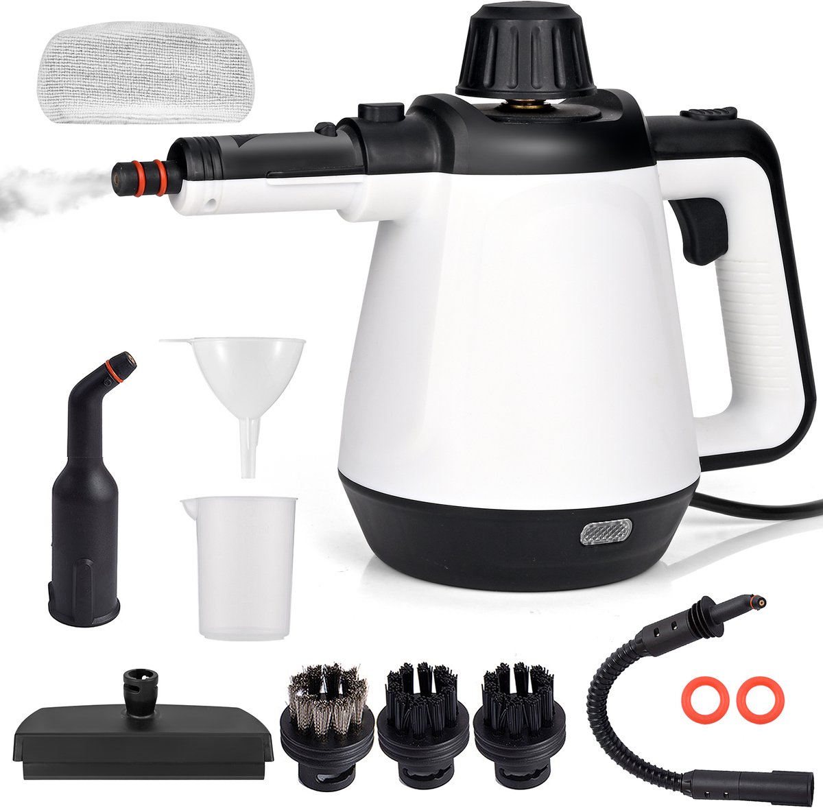 Dreamhigh® Dampfreiniger vloer 430 ml, 1200 W 3,5 bar stoomreiniger voor alles met 9 accessoires, hogedrukdampreiniging, voor het reinigen van vloeren, auto's en keukens - met werklamp