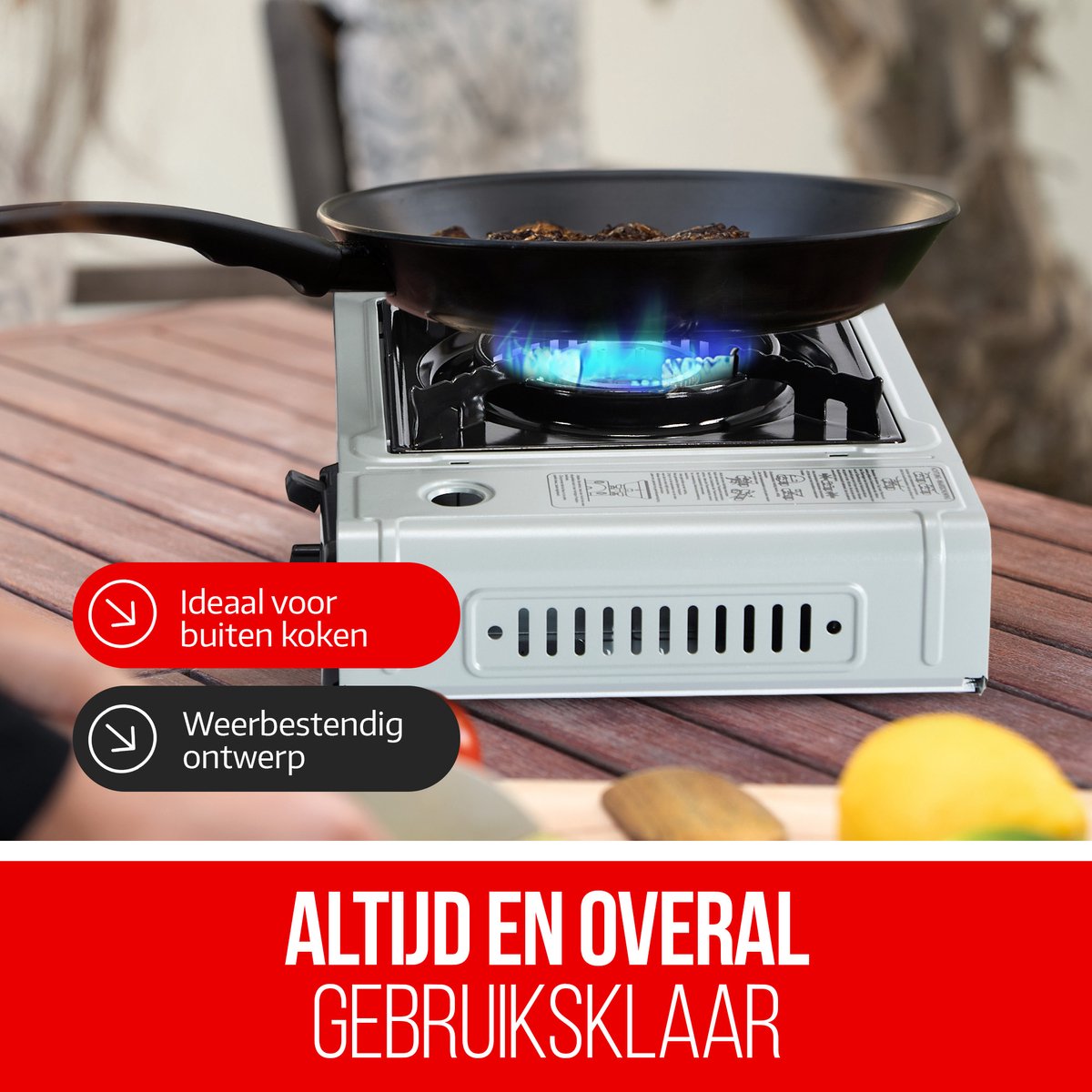Hikemeister ® camping kooktoestel 1 pit 2200 KW draagbaar – Grijs – Inclusief 8 gasbussen – Butaangas Gasstel Gasfornuis Gaspit - Campingkooktoestel Gas Kookplaat - Met Koffer — cadeau in Sport & Outdoor - foto 5
