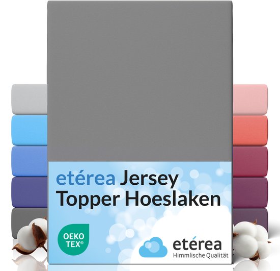 etérea Topper Jersey Hoeslaken 140x200 - 160x200 cm Oekotex Made in Green - 100% coton - Grijs