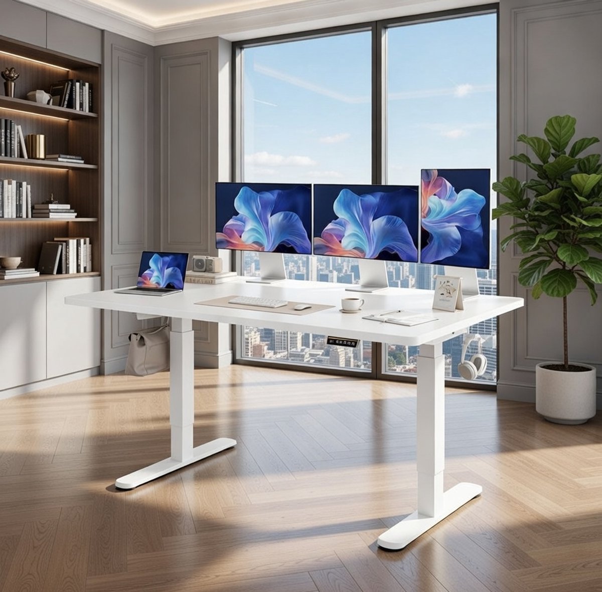 Elektrisch Zit-Sta Bureau 160x80 cm met Geheugenfunctie en Stille Motor – In Hoogte Verstelbaar Ergonomisch Bureau voor Thuiswerkplek & Kantoor – 80 kg Draagvermogen – Kabelmanagement – Wit | NoviHome