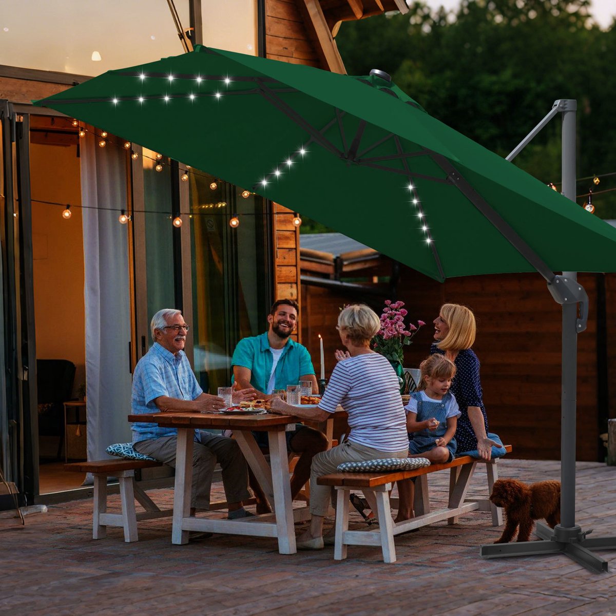 Luxe Parasol Groen met LED – Stevig metalen frame