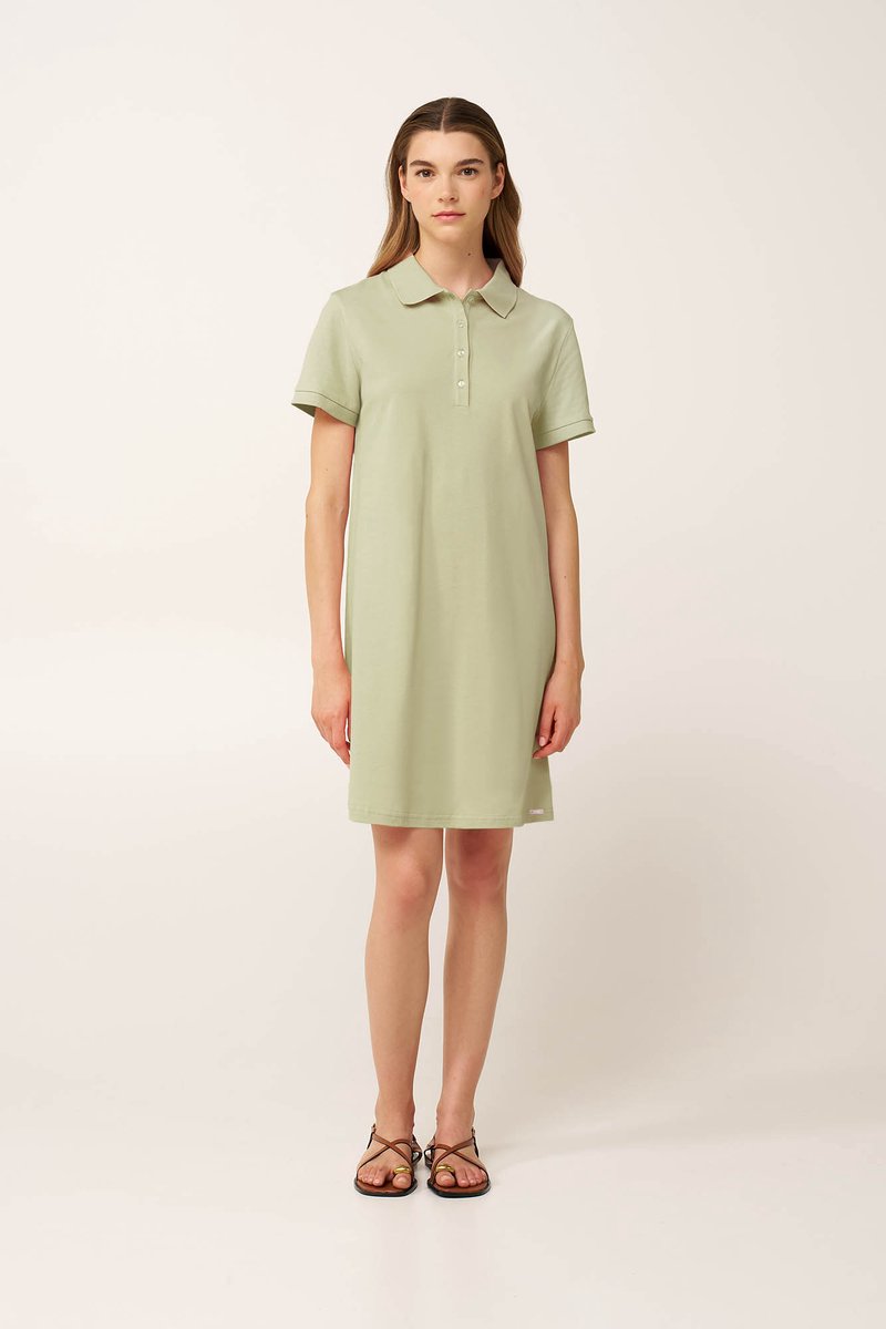 Vamp Polo jurk dames – Comfortabele zomerjurk met kraag en korte mouwen – Lichtgroen - XXL