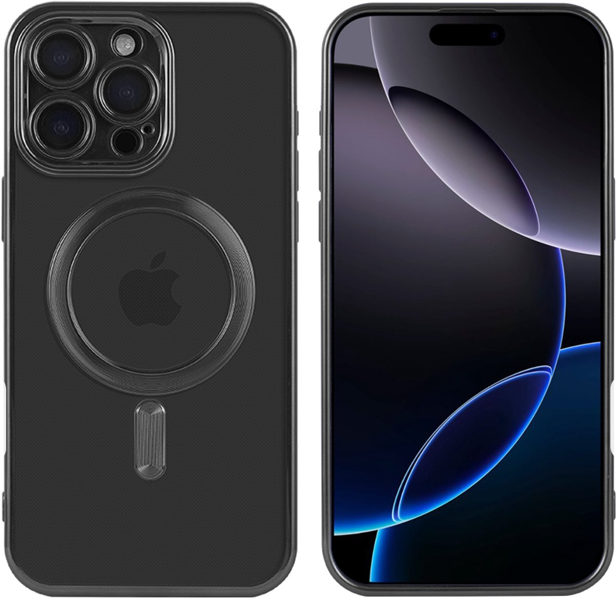 iPhone 16 Pro Max Hoesje (Zwart) Transparant – MagSafe Compatibel – Shockproof Case – TPU + PC – Draadloos Opladen – Camera- en Schermbescherming – Luxe Design