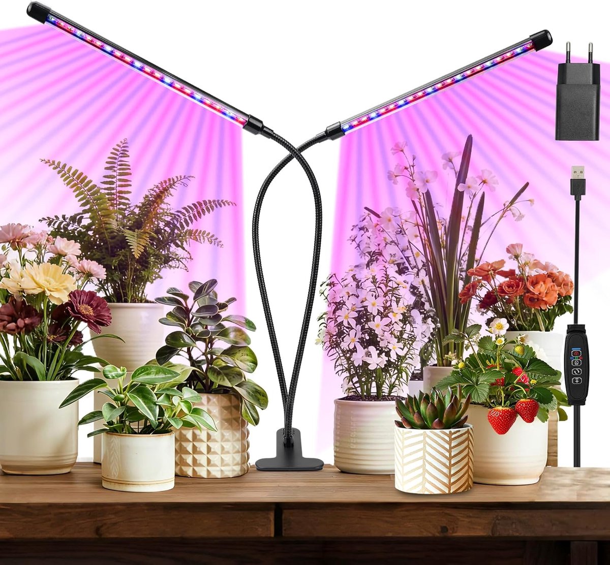 Plantenlamp LED Volledig Spectrum - Groeilamp met Timer & 10-Stands Dimbaar - Hoge PPFD voor Hydrocultuur, Binnentuin, Bloemen & Groenten - Ideaal voor Kieming, Groei & Bloei - Zwart - 1 Stuk
