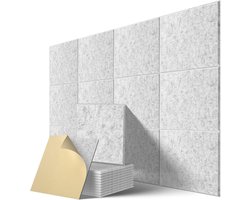 REWYTAZ-12-pack zelfklevende akoestische panelen - Akoestische panelen - 30 x 30 x 1 cm - Akoestische panelen van polyester met hoge dichtheid - Zilvergrijs
