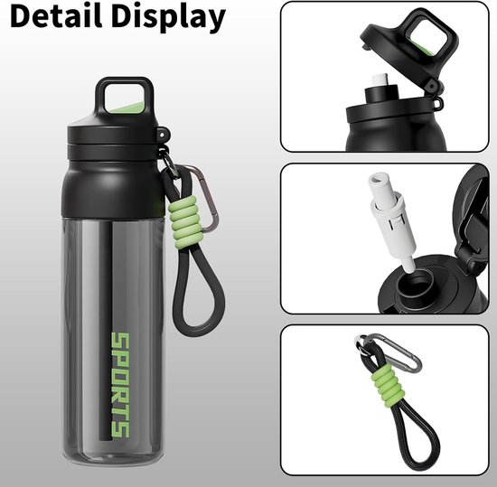 1 Stuk Sportfles met Drukknop - Openen met Eén Hand - 700ml / 24oz - Fitness & Wielrennen - Met Handige Drinktuit — afbeelding 3