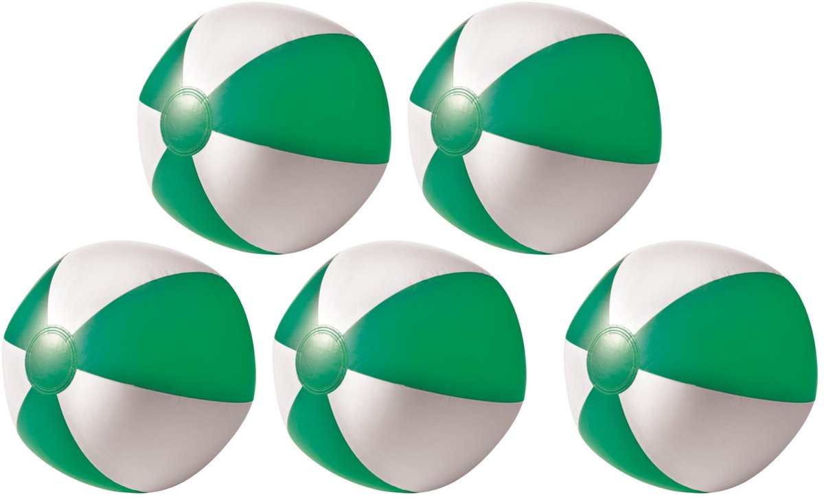Impression Strandbal - 5x - opblaasbaar - groen/wit - D26 cm -