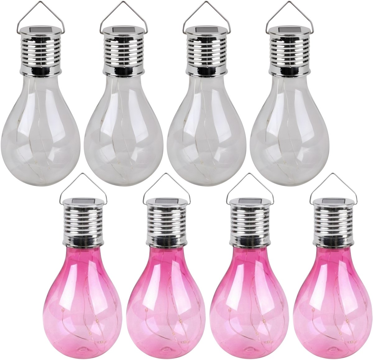 Solar sfeer tuin hanglamp - 8x stuks - roze en wit - kunststof - 15 cm