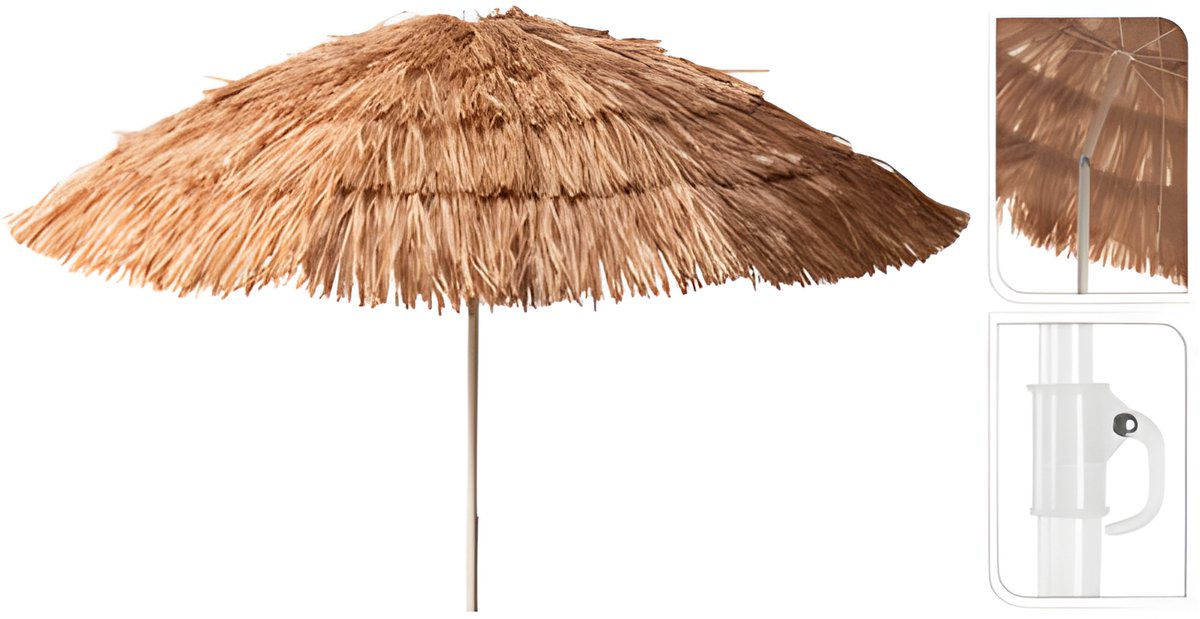 Pro Beach Strand / tuin Parasol Hawaii - D170 cm - lichtbruin - kantelbaar/opvouwbaar - verstelbaar - raffia stijl thumbnail 3