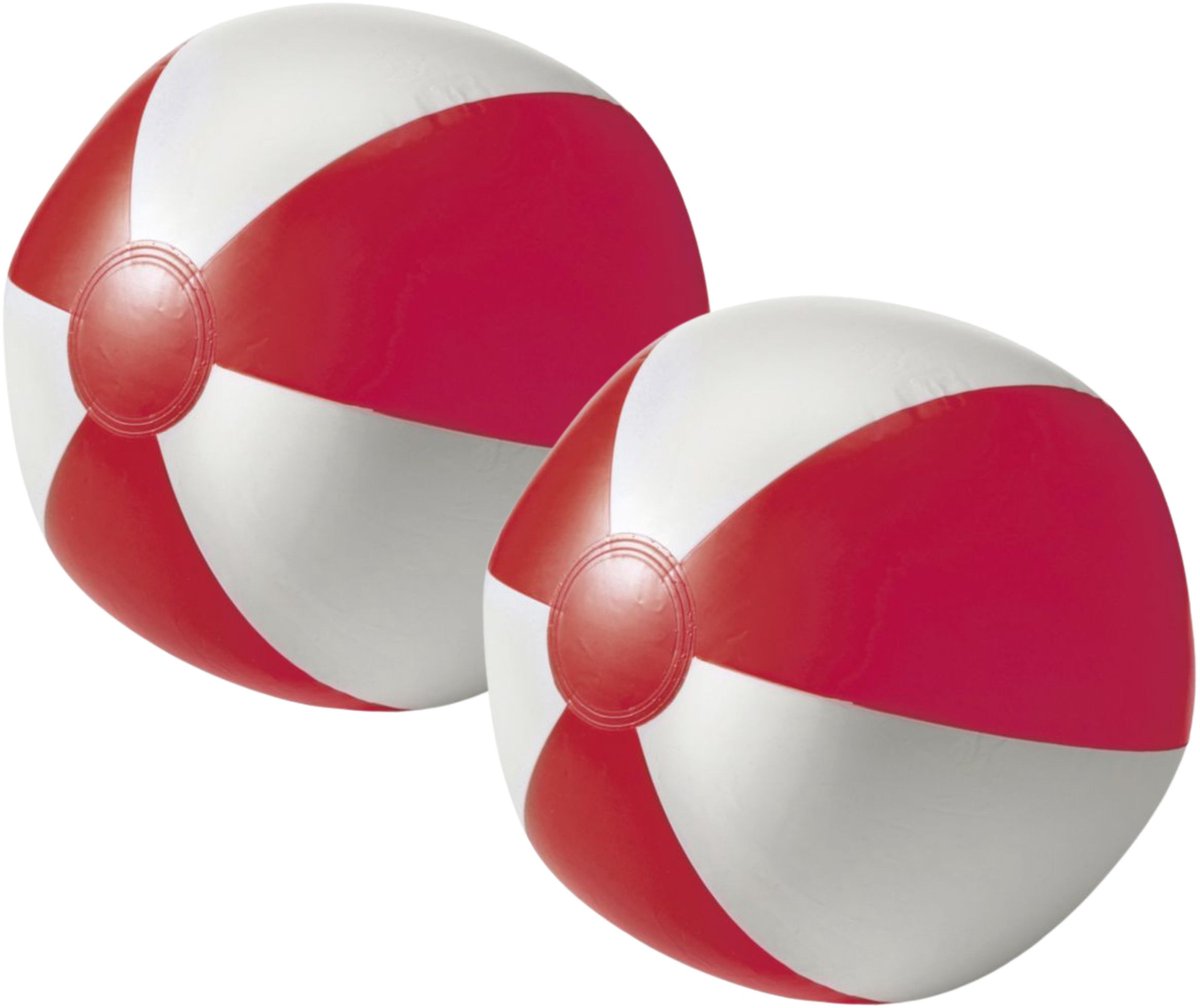 Impression Strandbal - 2x - opblaasbaar - zwembad speelgoed - rood/wit - D26 cm