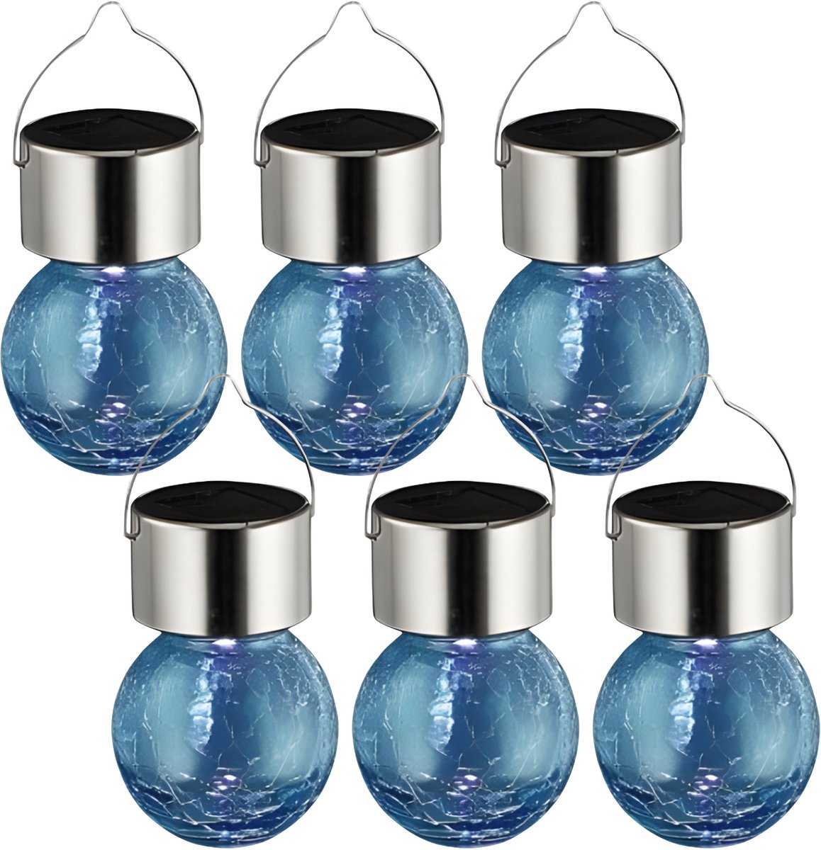 Sunnydays Solar sfeer hanglamp - 20x - tuin - lampenbol - blauw - glas - 9 cm - ophang haa