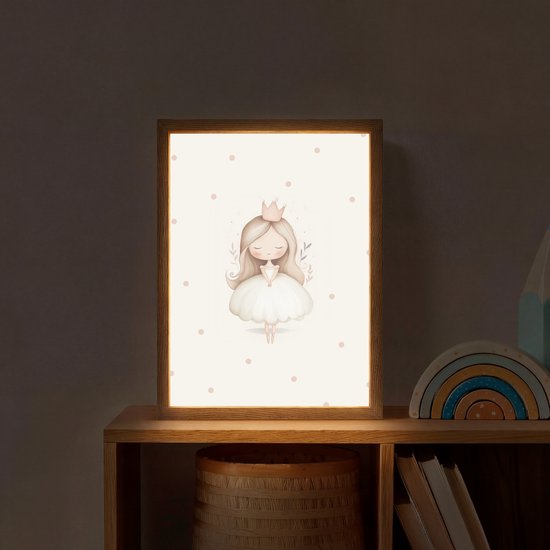 Nachtlampje 30x40 cm - Kinder lamp - Ballerina - Prinses - Stippen - Tafellamp kinderkamer draadloos - Slaapkamer lampje - Bedlamp kinderen - Kinderlampje - Wandlamp babykamer - Nachtlampjes van Merkloos — afbeelding 2
