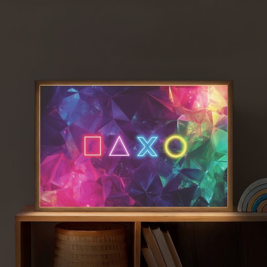 Nachtlampje 60x40 cm - Kinder lamp - Playstation - Kleurrijk - Abstract - Neon - Tafellamp kinderkamer draadloos - Slaapkamer lampje - Bedlamp kinderen - Kinderlampje - Wandlamp babykamer - Nachtlampjes van OnlyWow — afbeelding 2