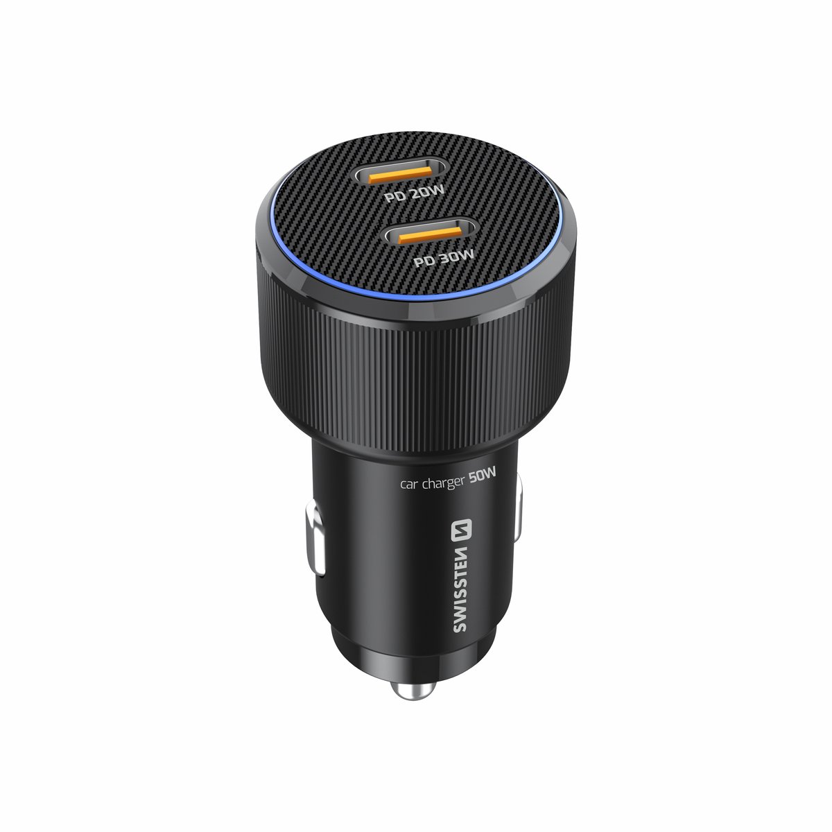 Swissten 50W Autolader - 2x USB-C PD - Snellader - Zwart
