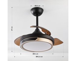 LumenXL - Plafondventilator Vento zwart met bruin incl. LED en afstandsbediening