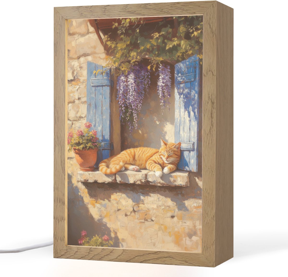 Tafellamp 20x30 cm - LED lamp - Kat - Stenen vensterbank - Bloemen - Decoratieve tafellampen - Dimbaar - Tafellampje slaapkamer - Woonkamer binnen