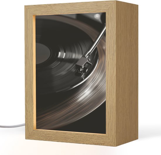 Tafellamp 15x20 cm - LED lamp - Close-up - Vinylplaat - Platenspeler - Zwart - Decoratieve tafellampen - Dimbaar - Tafellampje slaapkamer - Woonkamer binnen