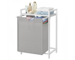VASAGLE BLH101W03 - Wasmand met Opbergvak - Wassen Zak - Stevig Oxford Weefsel en Metalen Frame