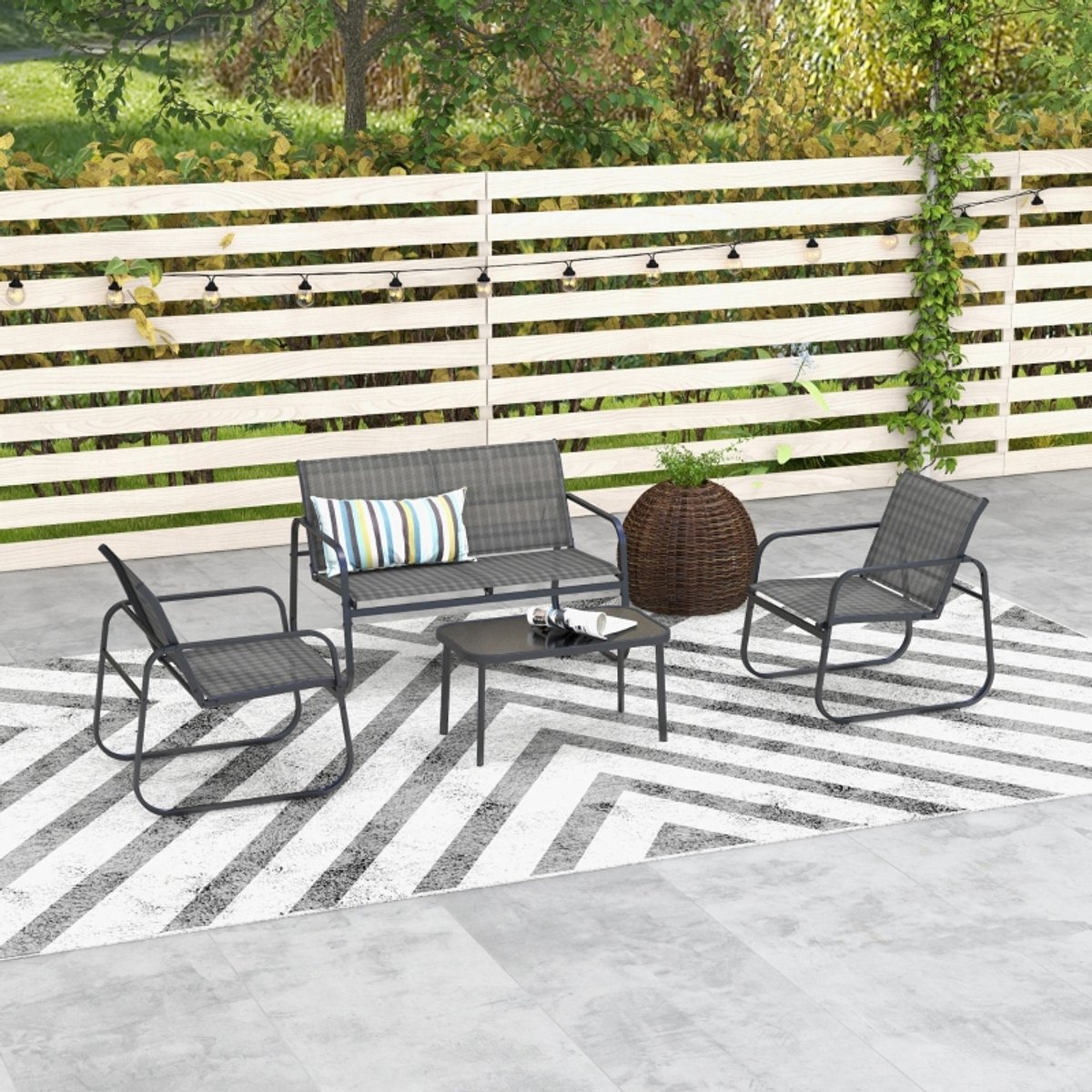 Tuinset - Zwart - Raster - Tweezits - 4 Stuks