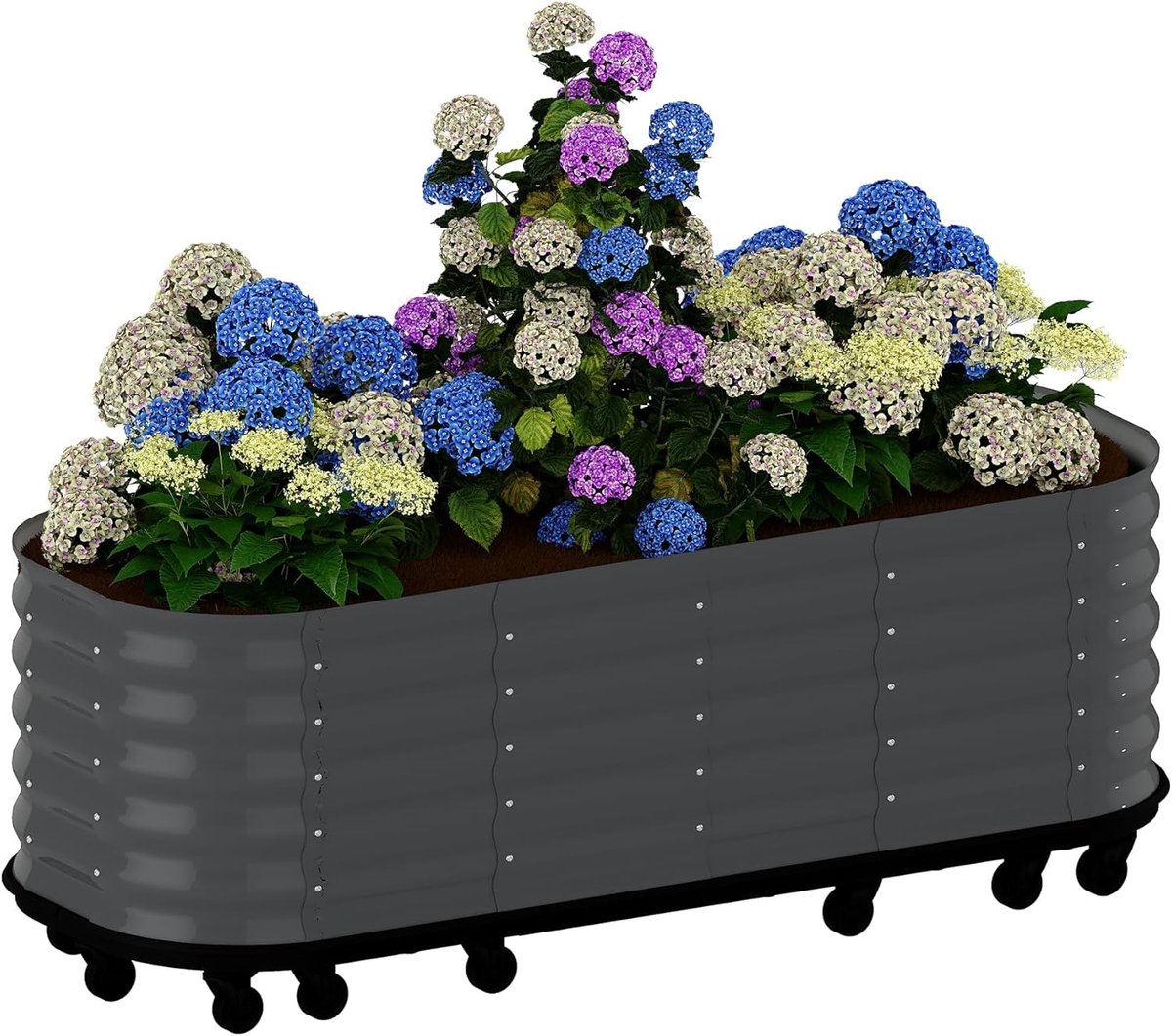 Bloembak - Verhoogde bloembak van gegalvaniseerd staal - Verplaatsbare bloembak met zelfbewateringssysteem - 240 x 60 x 50 cm - Zwart