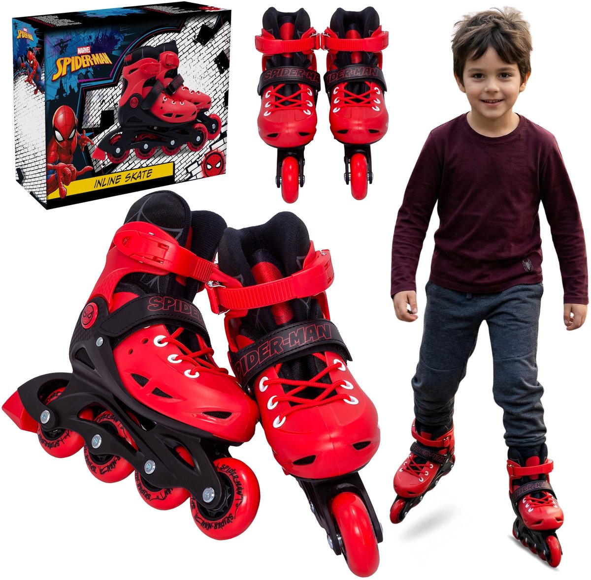 MARVEL Spider-Man -zwarte verstelbare rolschaatsen voor jongens veilig