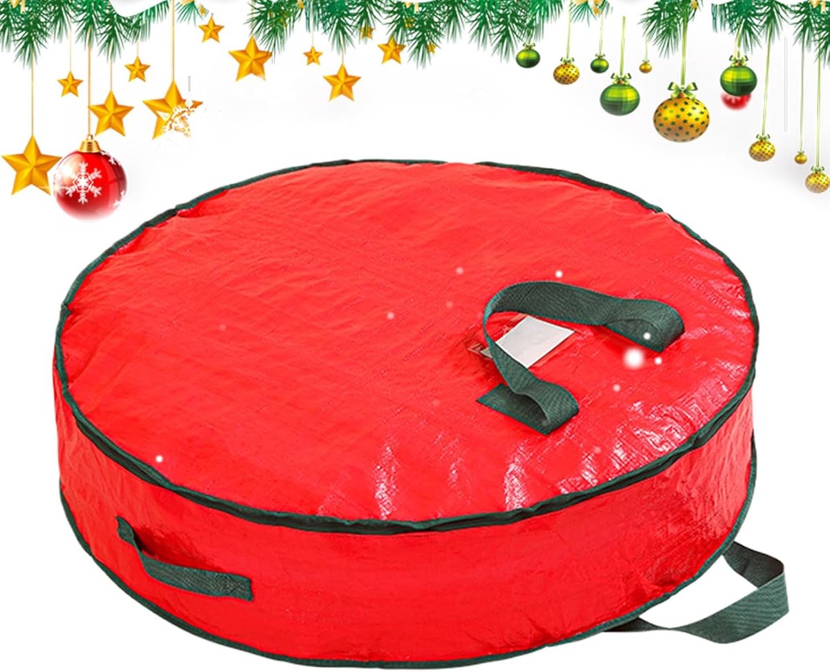 Opbergdoos Krans - Decoratie Opslag - Feestdagen Organiseren - Waterdicht Stevige Rits - Medium 76x76x20cm