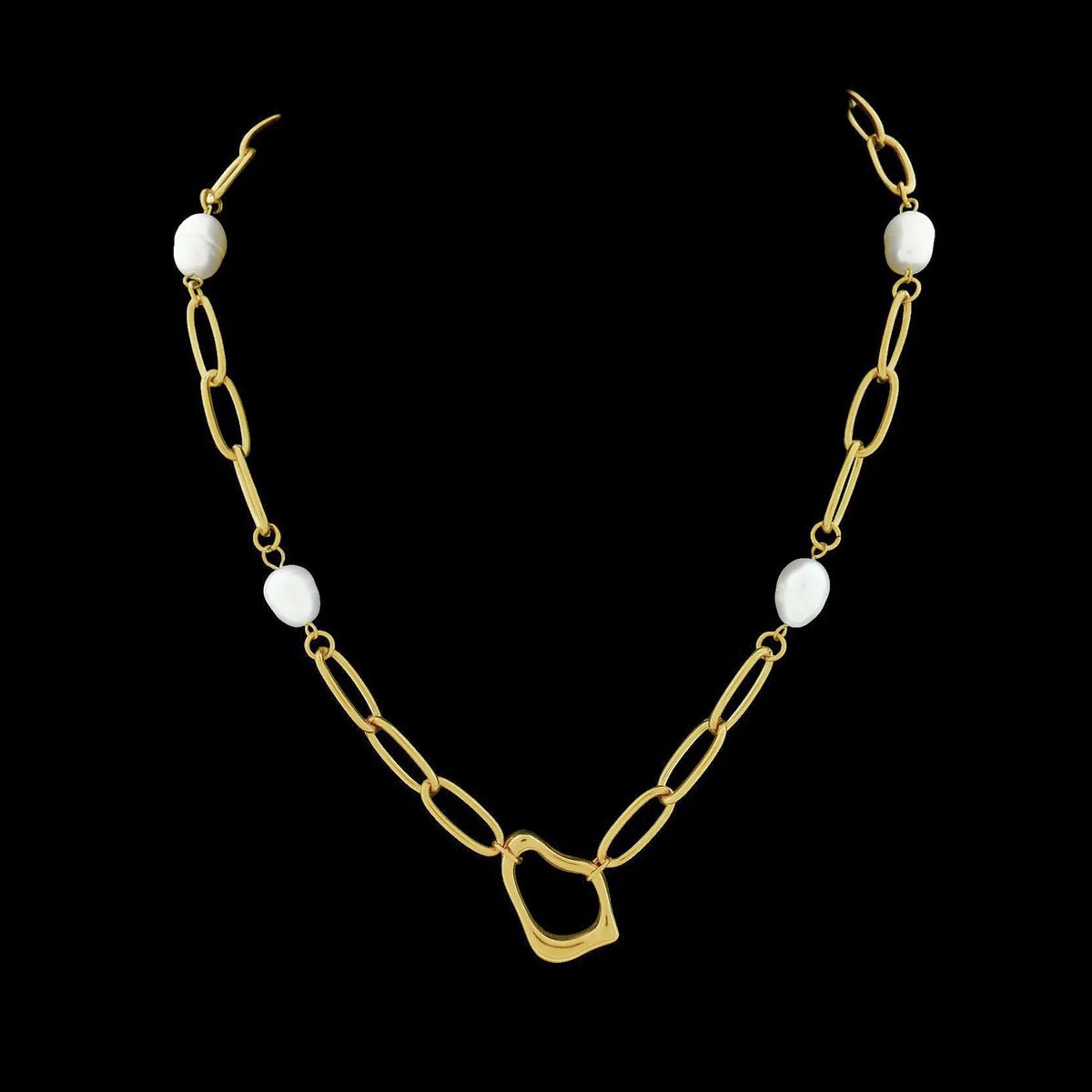Victoria Valenza Goudkleurige RVS Collier met Zoetwaterparels - Ketting - Goudkleurig - RVS - Parel