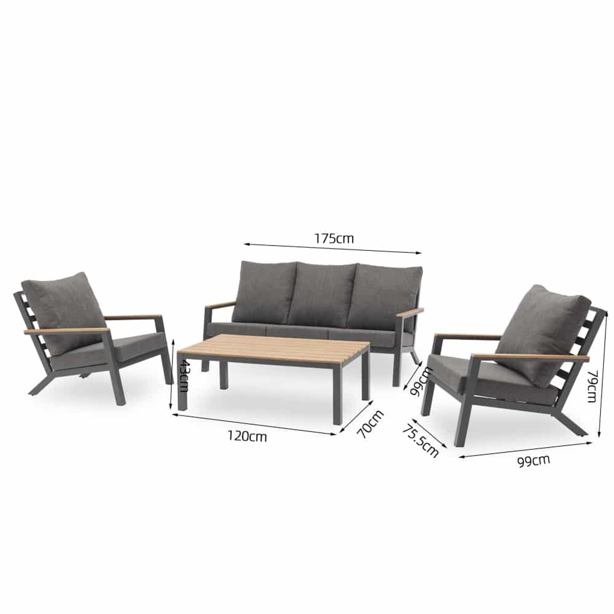 Lesli Living Salon lounge Donnan - aluminium - gris