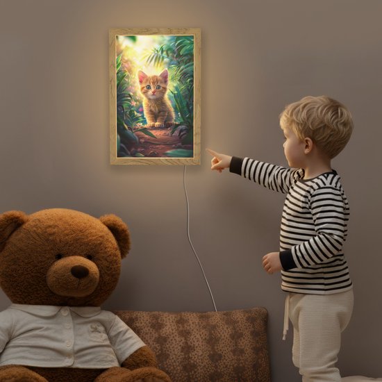 Nachtlampje 20x30 cm - Kinder lampje - Kat - Huisdier - Natuur - Tafellamp kinderkamer - Slaapkamer lamp - Bedlamp kinderen - Kinderlampje stopcontact - Wandlamp babykamer - Nachtlampjes van Merkloos — afbeelding 5