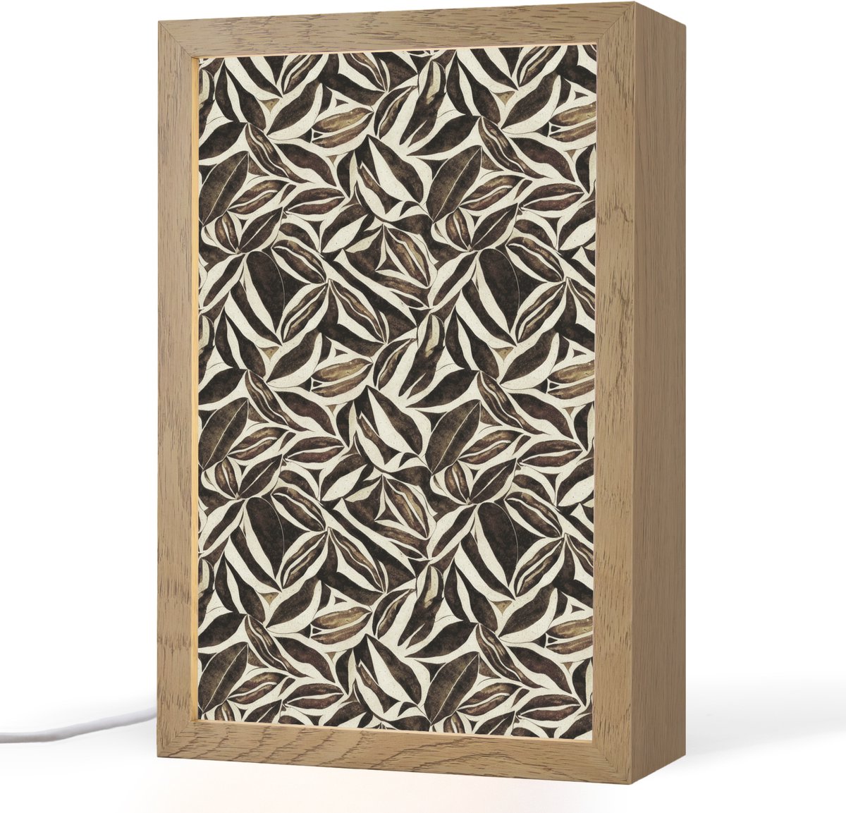 Tafellamp 20x30 cm - LED lamp - Bruin - Bladeren - Patroon - Abstract - Decoratieve tafellampen - Dimbaar - Tafellampje slaapkamer - Woonkamer binnen