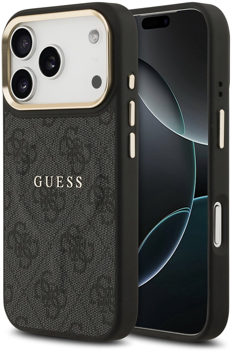 Guess Back Cover voor iPhone 17 Pro - PU Leather - Magsafe - Luxe Grip - Zwart