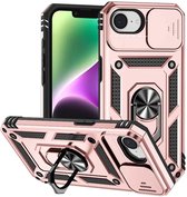 MobyDefend Hoesje - Geschikt voor iPhone 16e / iPhone 17e - Pantsercase Met Draaibare Ring - Rosé